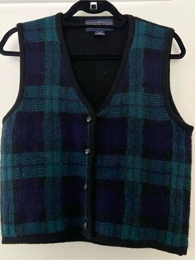 Vintage Herman Geist Wool Vest Sz Small Blackwatch Tartan Plaid Academia Preppy